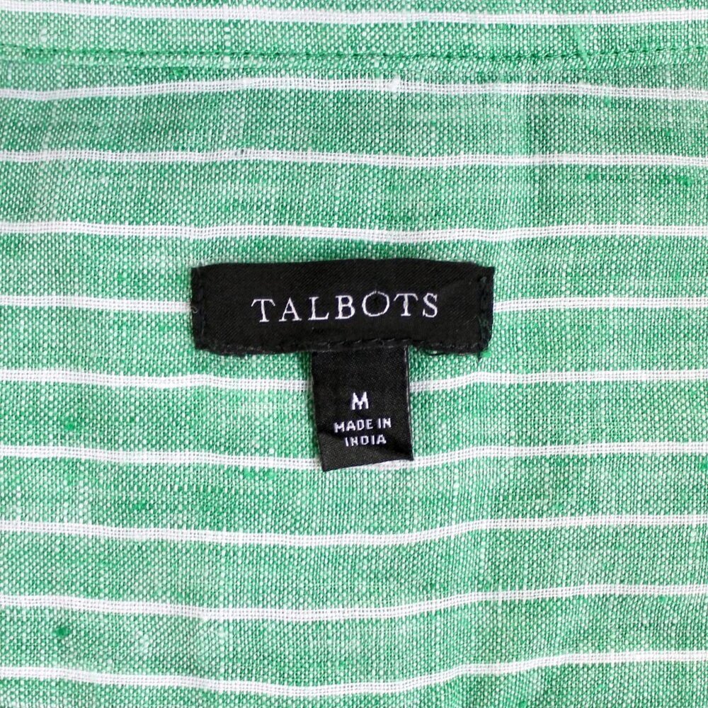 Talbots Linen Shirt Womens Size M Green White Stripe Long Sleeve Button Front - Picture 7 of 8